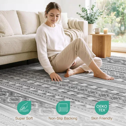 Miniatura 4 de Alfombra grande para sala de estar de 5 x 7: Alfombras marroquíes bohemias, suaves, lavables a máquina, para dormitorio, debajo de la mesa