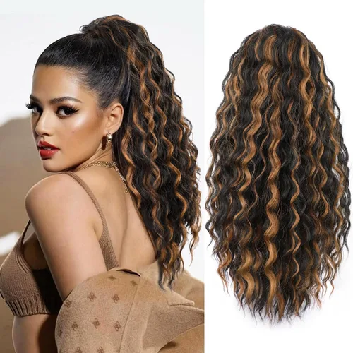 Miniatura 19 de AISI BEAUTY Extensión de cola de caballo rizada, 16 pulgadas, color marrón y negro, extensión de cola de caballo para mujeres negras, extensiones