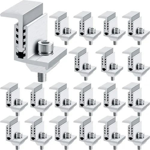 Zhengmy Paquete de 20 abrazaderas de extremo de panel solar, soporte Z abrazaderas medias, abrazaderas de extremo de riel de aluminio, clips de