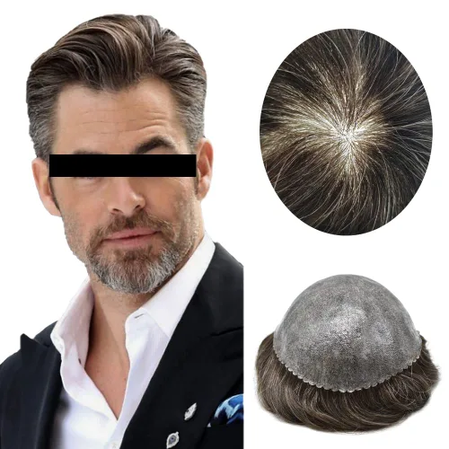 Miniatura 62 de Toupee - Sistema de reemplazo de cabello de polietileno completo para hombre, cabello humano europeo para hombre, tupé de 0.004 in, piel duradera
