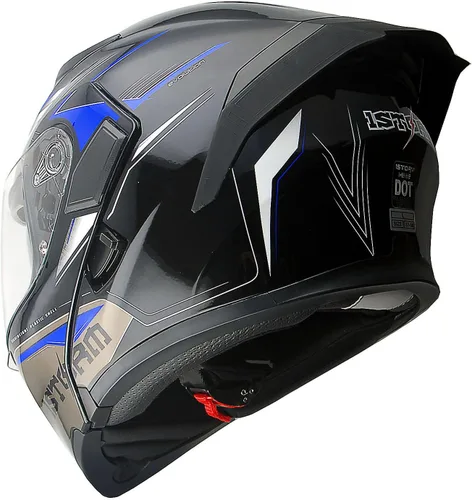 Miniatura 21 de 1Storm Casco modular de cara completa para motocicleta con doble visera abatible y protector solar: HB89 Flecha Azul