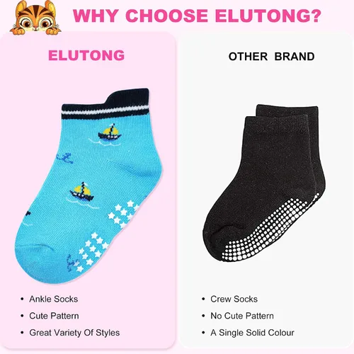 Miniatura 7 de ELUTONG Calcetines antideslizantes para niños pequeños con agarres, 12 pares para niños de 1 a 7 años, para niños y niñas