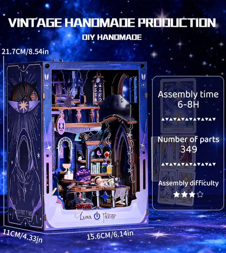 Miniatura 2 de Spilay Kits de rincón de libros para adultos, Luna Tarot Book Rook con luz LED y cubierta antipolvo, rompecabezas de madera 3D, kit de casa