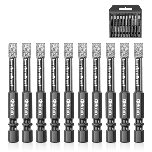Juego de 10 brocas con núcleo de diamante seco de 1/4 pulgadas (0.236 in) para cerámica, granito, azulejos, vidrio, mármol, ladrillo, piedra con