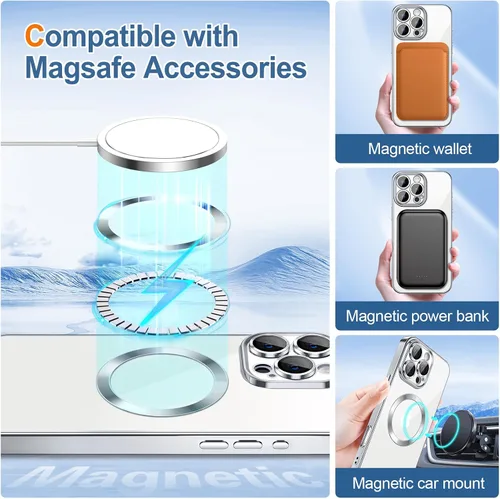 Miniatura 102 de Hython Funda para iPhone 14 Pro Max con purpurina, fundas magnéticas transparentes para teléfono con protector de lente de cámara