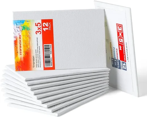 Transon Lienzo de artista de 3 x 5 para pintar tablero de MDF, lienzo de pintura sin deformación, paquete de 12 unidades imprimado sin ácidos