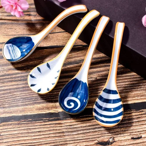 Miniatura 2 de Juego de 4 cucharas de sopa japonesas de cerámica asiática para Wonton Pho