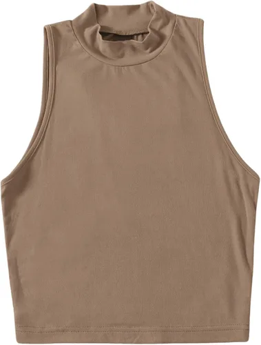 Miniatura 3 de SweatyRocks Camiseta sin mangas básica para mujer, 4 piezas, cuello alto, punto acanalado sólido