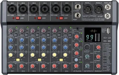 Miniatura 11 de A-Series Mezclador Profesional para Grabación de Música de DJ, Escenario, Karaoke con 99 Efectos DSP, Unidad USB para Entrada de Grabación