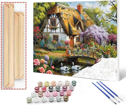 Miniatura 18 de Kit de pintura al óleo para ventana de playa, paisaje, por números, 16 x 20 pulgadas, lienzo, flores, paisaje, bricolaje, pintura al óleo para Pbn