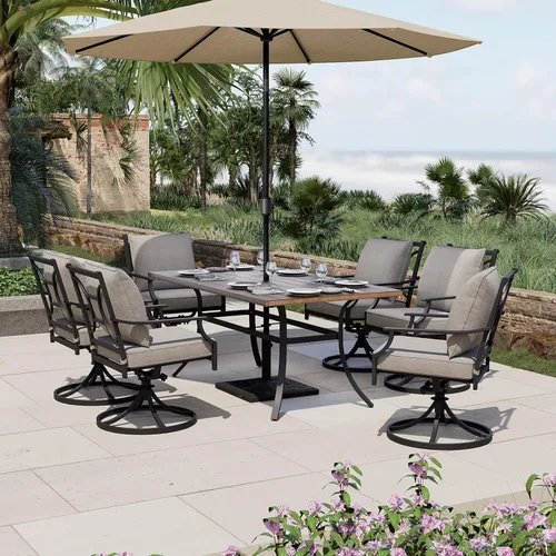 Miniatura 3 de Grand patio Juego de comedor de patio de 7 piezas para 6, juego de comedor al aire libre con revestimiento electrónico, sillas de comedor giratorias