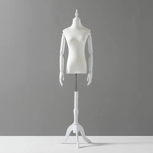Miniatura 3 de Maniquí femenino con base de trípode de madera, maniquí de cuerpo de torse blanco para exhibición de ropa de mujer, altura ajustable