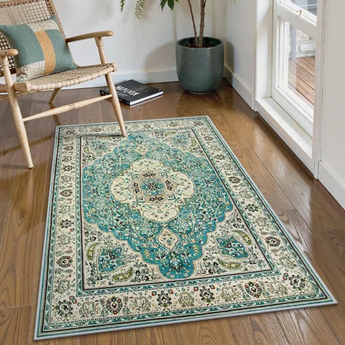 Miniatura 100 de Lahome Alfombra tribal bohemia de 2 x 3 pies, alfombra verde pequeña para entrada, suave, antideslizante, lavable, alfombra de baño bohemia de pelo