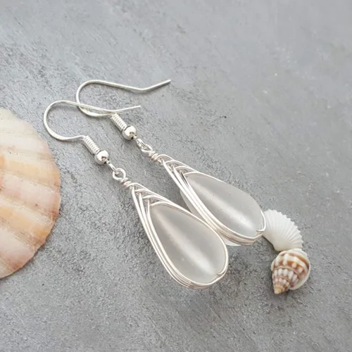 Miniatura 29 de Yinahawaii Handmade Sea Glass Earrings, Hawaiian Jewelry, Wire Braided Earrings Teardrop Earrings, Beach Jewelry Sea Glass Jewelry For Women Cobalt