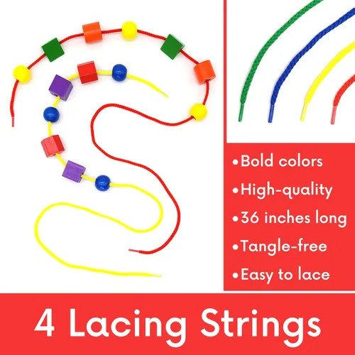 Miniatura 5 de Cuentas de madera con cordones para niños pequeños de 1-3 y 3-5 – 125 piezas con bañera de almacenamiento Cuentas de cuerda para niños pequeños