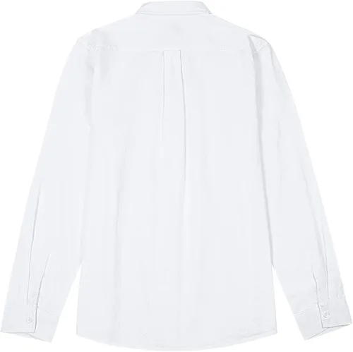 Miniatura 4 de JEKAOYI Camisas de lino con botones para hombre, estilo casual, manga larga, ajuste regular, de algodón, camisas de playa con bolsillo