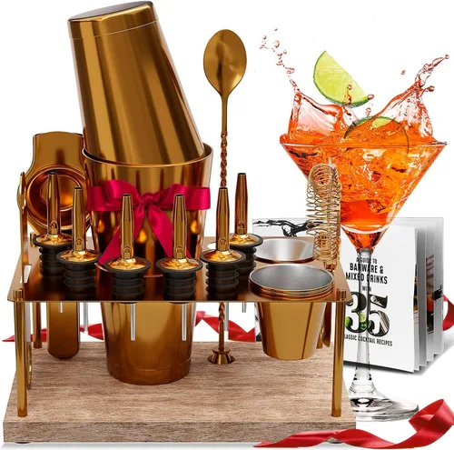 Miniatura 15 de Juego de coctelera de bar, kit de camarero, juego de cóctel negro de 8 piezas, kit de barman mixología, kit de coctelera de acero para bebidas
