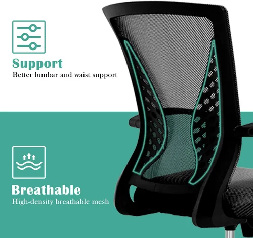 Miniatura 3 de Silla de oficina en casa, silla de escritorio ergonómica, respaldo medio, silla de computadora de PC con soporte lumbar y reposabrazos, silla
