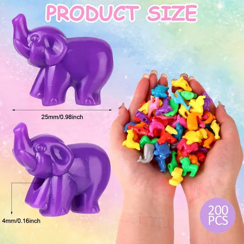 Miniatura 3 de 200 cuentas con forma de animal mixto, coloridas cuentas espaciadoras de animales marinos y de la selva, cuentas de plástico del zoológico, cuentas