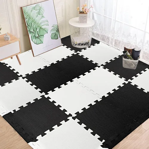 Miniatura 6 de DEAYOU Tapete de espuma entrelazado de 16 azulejos, 12 x 12 pulgadas, tapete de rompecabezas de espuma EVA con bordes, tapete protector suave de 0.4