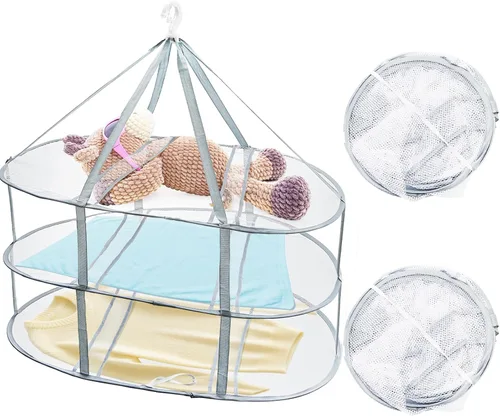 Miniatura 3 de Jucoan Paquete de 3 tendederos de malla plana plegable de 3 niveles para ropa sucia para suéteres, muñecas delicadas, camisetas, traje de baño