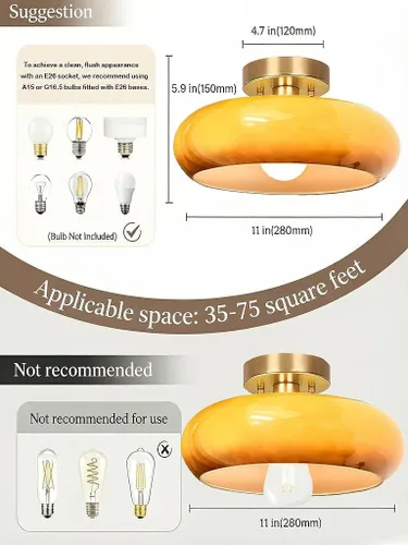 Miniatura 7 de Lámpara de techo semiempotrada, lámpara de techo moderna de mediados de siglo de 11 pulgadas, accesorio de iluminación de pasillo con pantalla
