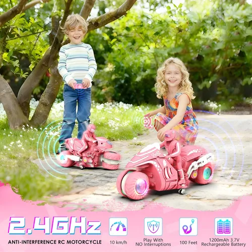 Miniatura 5 de Motocicleta de juguete RC con ruedas RGB, rotación de 360°, control remoto de alta velocidad, moto de cross con jinete, 2.4Ghz Off-Road Motocicletas