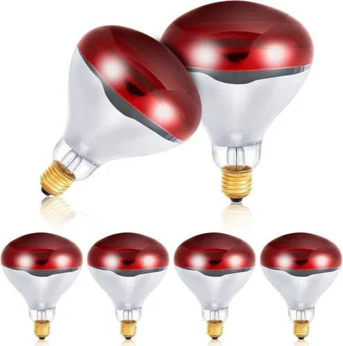 Treela 6 bombillas infrarrojas rojas de 110 V 175 W, base media E26, lámpara de calor rojo, bombillas de inundación, luz de calor para baño, pollos