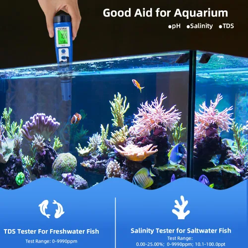 Miniatura 5 de YINMIK Medidor de pH y Sal 5 en 1 pH TDS EC Probador de Salinidad para Piscina Spa Acuario Hidropónico Agua Salada Probador Digital de pH y PPM