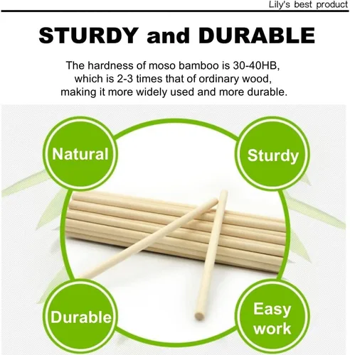 Miniatura 2 de HOPELF 25 varillas de madera – Varillas de bambú de 1/4 x 12 pulgadas – para manualidades, clavijas de pastel y proyectos de bricolaje