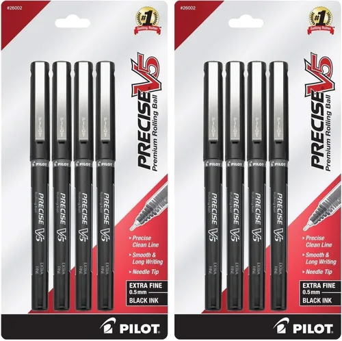 PILOT, Precise V5, bolígrafos de tinta líquida con tapa, punta extrafina de 0.020 in, negro, 4 unidades (paquete de 2)