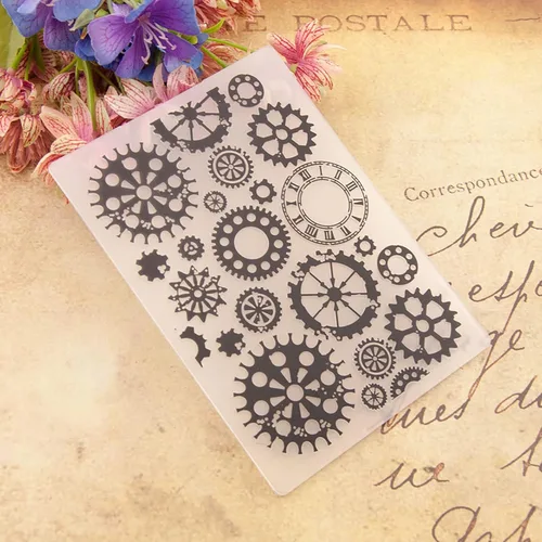 Miniatura 3 de Qoiseys Carpetas de plástico con rueda de engranajes para hacer tarjetas, plantilla de máquina de gofrado, plantilla de papel para manualidades