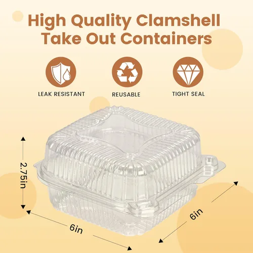 Miniatura 3 de NPLUX 25 Pack de Envases Desechables con Bisagras de Plástico Transparente y Engrosado para Llevar Alimentos, Recipientes para Tartas con Tapa, 5.8