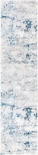 Miniatura 2 de SAFAVIEH Amalfi Collection AMF572C - Alfombra de pasillo de 2 x 8 pies, color crema y azul marino, moderno diseño abstracto envejecido, no desprende