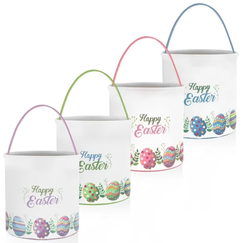 Miniatura 8 de 4 unidades de cesta de conejo de Pascua para niños, bolsas de tela de algodón, vacías personalizadas, cesta de huevos de caramelo, cubos