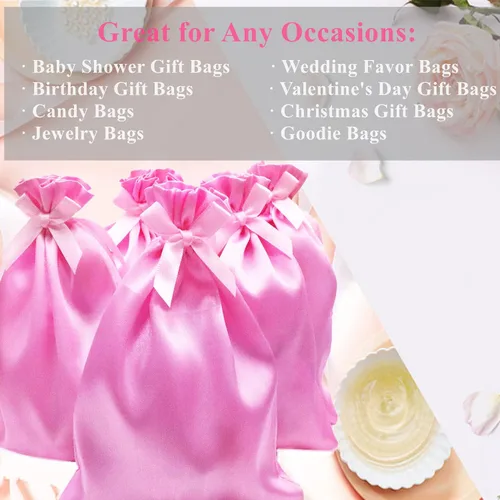 Miniatura 4 de 35 PCS Bolsas de Regalo de Satén Rosa de 5 x 7 Pulgadas con Cordón, Bolsas de Favor para Bodas, Bolsas de Favor para Fiestas, Bolsitas de Joyería