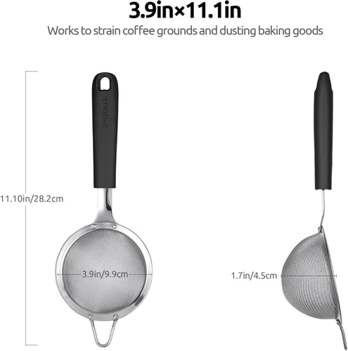 Miniatura 2 de Colador de malla de acero inoxidable 18/8: U-Taste Colador de alimentos de malla fina de cocina de 3.9 pulgadas con mango de silicona resistente (2)