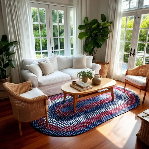 Miniatura 3 de Super Area Rugs Alfombra trenzada azul de 7 x 9 pulgadas, alfombra tejida ovalada para sala de estar, alfombra trenzada de granja, alfombra