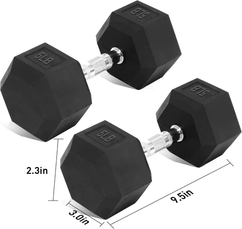 Miniatura 2 de Juego de mancuernas (varias pesas disponibles), pesas hexagonales de goma sin soporte, equipo de gimnasio para casa de alta resistencia