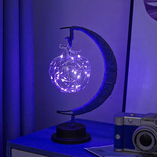 Miniatura 10 de Lámpara lunar encantada, lámpara LED colgante de luna, luz nocturna conmemorativa, adorno de Navidad para el hogar (manzana morada)