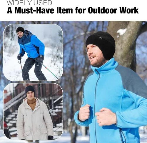 Miniatura 6 de Wmcaps Gorros de invierno con forro polar con orejeras para hombres y mujeres, gorro de punto térmico cálido para exteriores