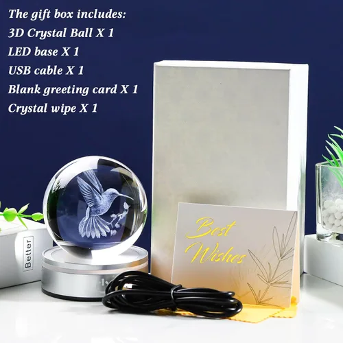 Miniatura 7 de Movdyka Bola de cristal 3D de colibrí, regalos para mujeres y hombres, adorno de colibrí de vidrio, figura de animales, decoración del hogar