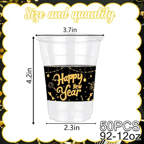 Miniatura 2 de CIEOVO 50 tazas de fiesta de Año Nuevo 2026, vasos desechables de plástico transparente de 12 onzas para fiesta de Año Nuevo, bebidas de helado