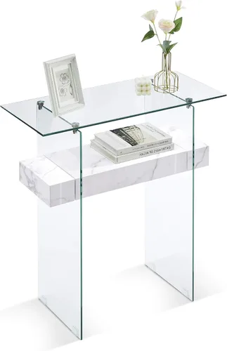 Miniatura 17 de ivinta Mesa consola de vidrio con almacenamiento, mesa de entrada moderna de 39.4 pulgadas para sala de estar, vestíbulo, pasillo, dormitorio 5101