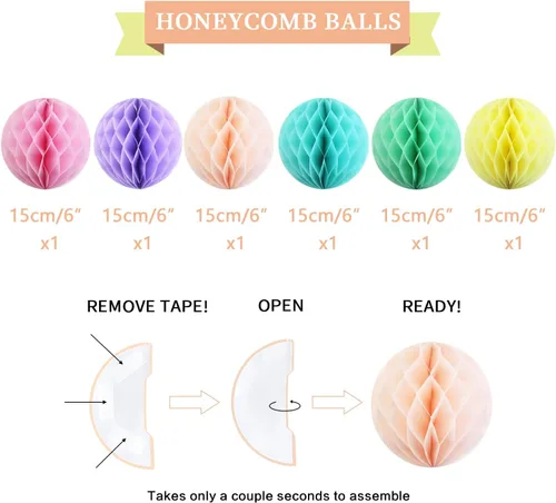 Miniatura 4 de Kit de decoraciones de cumpleaños pastel - Set de 17 piezas con pancarta de feliz cumpleaños pre-hilada, bolas de panal, guirnalda y remolinos
