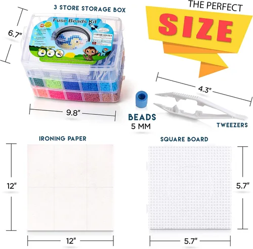 Miniatura 7 de Kit de cuentas fusibles XXL, cuentas derretidas para manualidades de niños Kit de cuentas de hierro para niños - fusibles de cuentas de clavijas