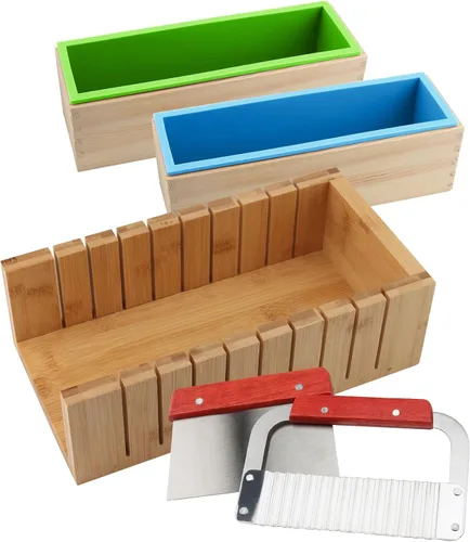 ZOENHOU 7 moldes de jabón de 42 onzas con cortador ondulado de acero inoxidable y cortador recto, barra de jabón rectangular de silicona para hacer