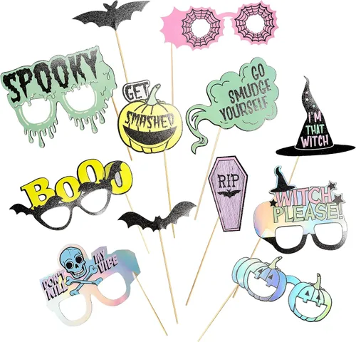 Cheerland Decoración de Halloween en colores pastel para cabina de fotos, accesorios coloridos y lindos para selfie en colores pastel para