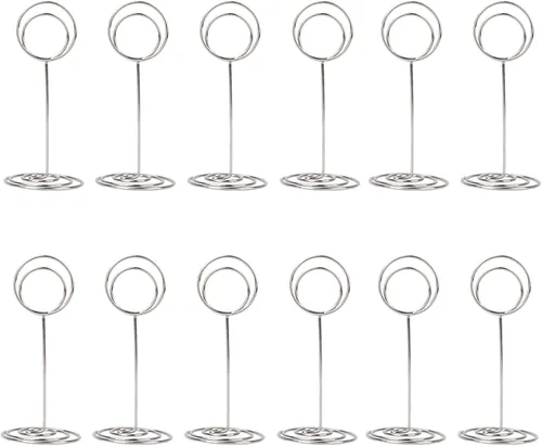 Paquete de 20 soportes para números de mesa, tarjetero para fotos, para bodas, fiestas de cumpleaños Plata