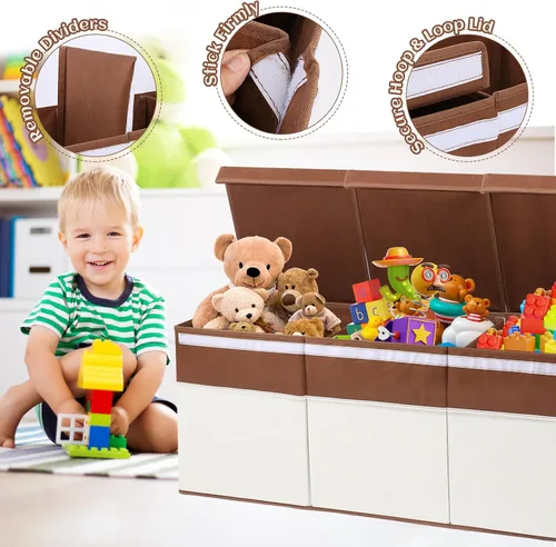 Miniatura 2 de FIIOEOY Caja de juguetes extragrande con tapas, organizador de almacenamiento de juguetes plegable con divisor para niños, baúl de juguetes